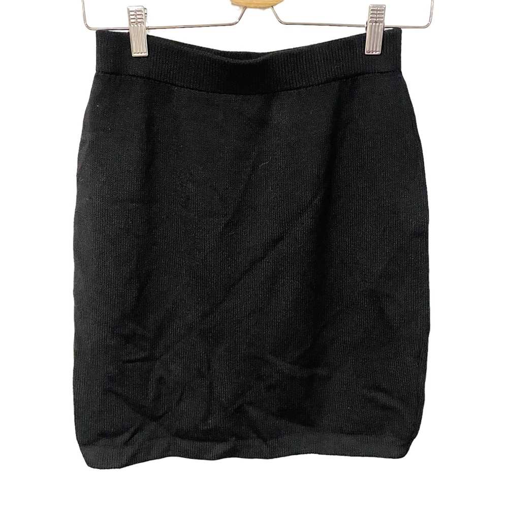 St John Basics Size 2 Black Thick Knit Pull On Midi Pencil Skirt Sweater